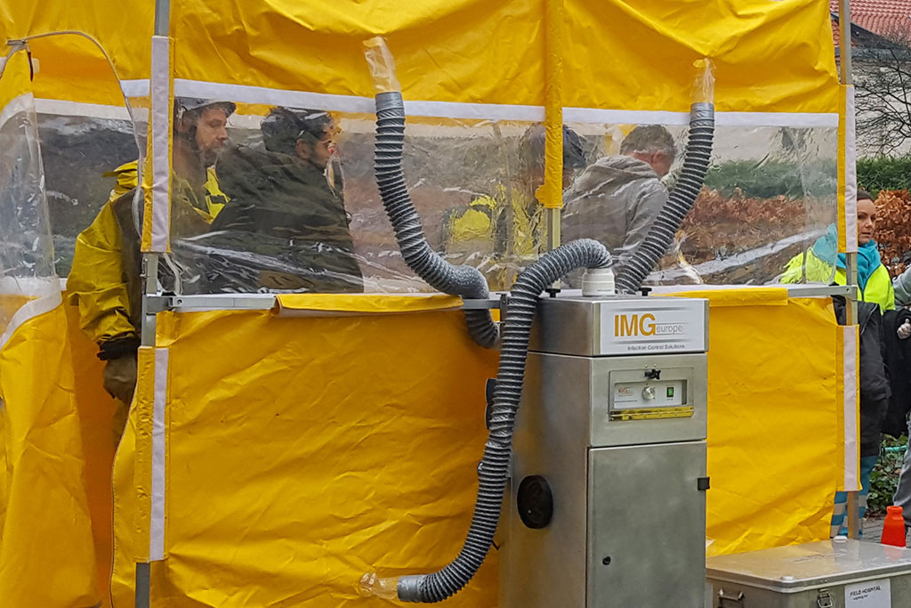 CBRN decontaminatiesysteem van IMG Europe om CBRN slachtoffers te ontsmetten